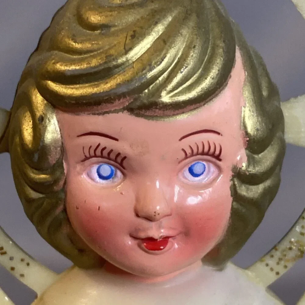 Vintage 60s 70s Christmas Angel Tree Top Figure Halo Star MCM Hong Kong Figure